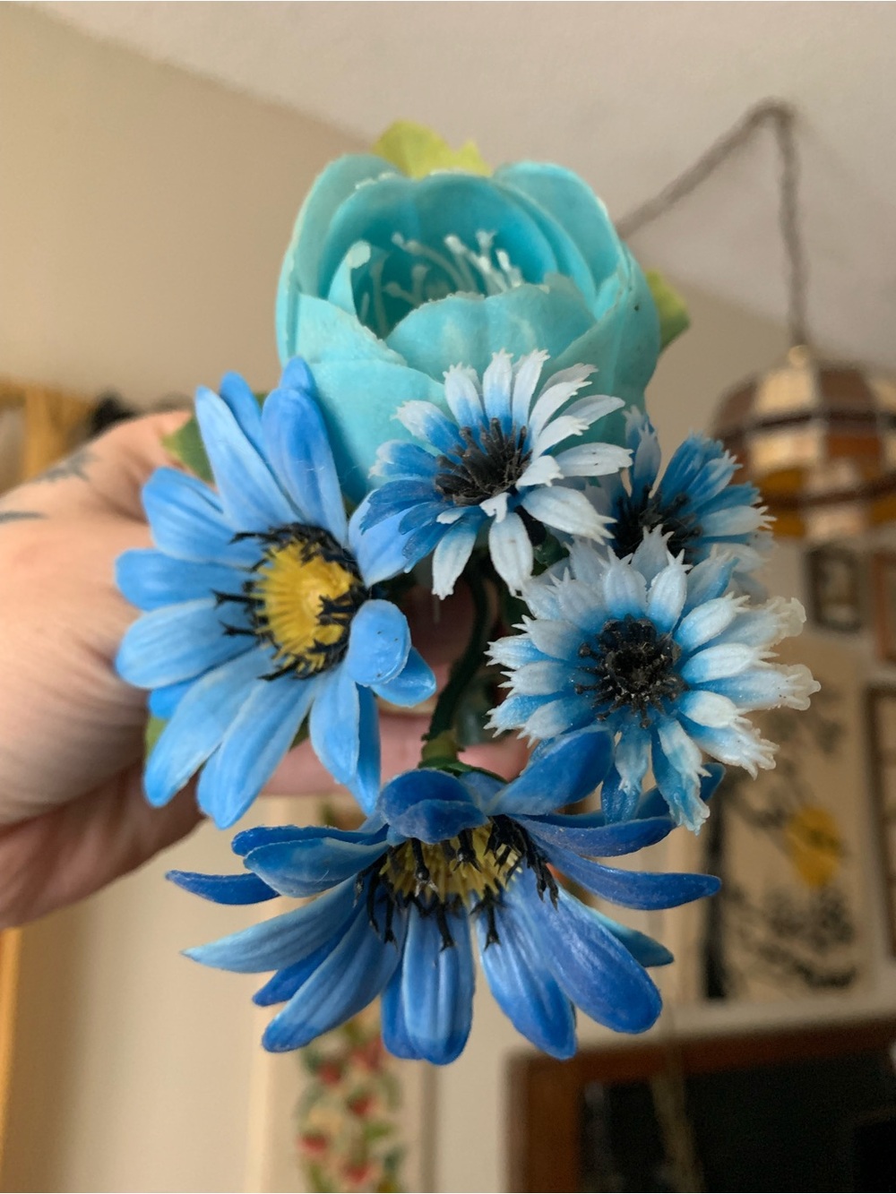 Vintage Retro Blue Fully Plastic Artificial Floral Pick - Home Accents - MCM